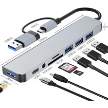 Royal Rain Store MT96 Otg Kablolu Çoklayıcı Type-C USB Girişli 8in1 Adaptör Hub Çoğaltıcı Kart Okuyucu Aux