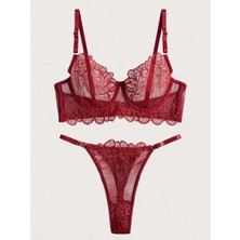 Kırmızı Dantel Balenli Sütyen Takımı 80B