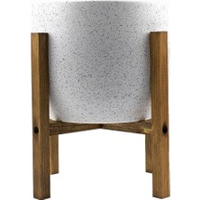 Royal Rain Store Tasarımı Ev Dekorasyon Aksesuar Beyaz Granit Toprak Saksı Saksılık Salon Çiçeklik 4 Ayaklı - 19 cm