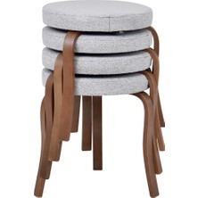 Vilinze Ege Teddy Kumaş Kestane Ahşap Ayak Istiflenebilir Mutfak-Balkon Taburesi (4 Adet)