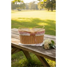 Hasır Oval Piknik Sepeti, Kapaklı ve Bezli, Şık ve Kullanışlı Tasarım