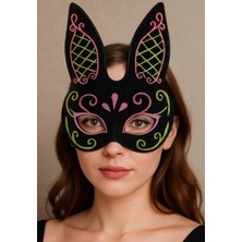 Similar Siyah Renk Pembe Gold Simli Siyah Süet Kaplama Tavşan Maskesi 18X16 cm