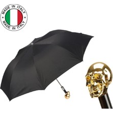 Pasotti Gold Kafatası Figürlü Siyah Otomatik Şemsiye 95 cm