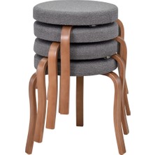 Vilinze Ege Teddy Kumaş Kestane Ahşap Ayak Istiflenebilir Mutfak-Balkon Taburesi (4 Adet)