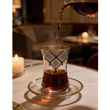 Zaytoon 12\'lı Çay Bardak Seti Filistin Kefiyesi Nakışlı Sarı ve Siyah 24 Parça T00001-02