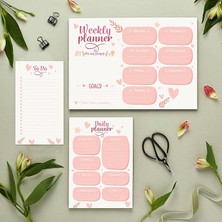 Royal Rain Store Masaüstü Planner Set - 50 Sayfa Tarihsiz Haftalık, Günlük Planlayıcı - Ofis Çalışanı, Öğrenci, Genç, Öğretmen Için Randevu, Toplantı, Organizasyon To Do List - 3 Parça - Kalp Serisi