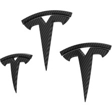 Royal Rain Store Model Y ile Uyumlu T Logosu (Ön Kaput + Arka Bagaj + Direksiyon Simit) Parlak Karbon