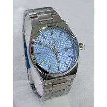 Platin Çelik Kordonlu, Takvimli, Kadranı Mavi, 3 Atm Su Geçirmez, 2 Yıl Garantili Erkek Kol Saati