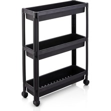 Royal Rain Store Katlı Tekerlekli Organizer Diktördgen Raf Ünitesi Siyah