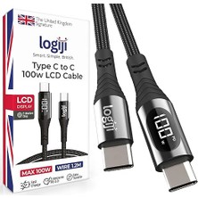 Royal Rain Store Type-C To Type-C Dijital LED Ekranlı Göstergeli Hızlı Şarj Kablosu E-Mark Çipli, Dayanıklı Örgülü, 1.2m, Usb-C Pd 3.0, iPhone 15 16,17 Samsung Xiaomi Telefon, Macbook Laptop Tablet Uyumlu