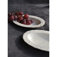 2'li Gold Yaldızlı Porselen Kayık Tabak, 12X19 Cm, Şık Sunum Tabağı