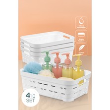 4'lü 8,2 Litre Delikli Saklama Kutusu Beyaz, Pratik ve Şık Organize Edici