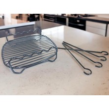 Royal Rain Store Izgara Teli 21 cm x 21 cm ve 4 Adet Şiş 21 Cm, Büyük Boy Airfryerlere Uygun 2 Li Set