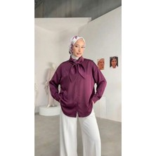 Foremia Yaka Detay Saten Tunik-Mürdüm -