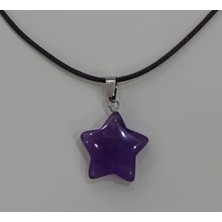 SolidBakkal Doğal Taş Ametist Siyah Ipli Yıldız Şeklinde Kolye