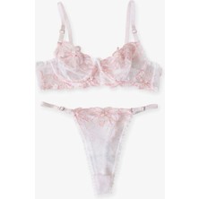 Pembe Çiçekli Balenli Sütyen Takımı 85B