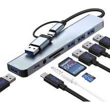 Royal Rain Store C Hub, 8'i 1 Arada USB Hub 3.0 Çok Portlu Adaptör, USB 3.0 Bağlantı Noktaları, Sd/tf Kart Okuyucu, Usb-C ve 3 x USB 2.0 Veri Bağlantı Noktaları, 3,5 mm Ses Bağlantı Noktaları, MacBook Air
