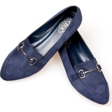 Kadın Fox Shoes Lacivert Babet Süet Malzeme ve Rahat Taban G290010002