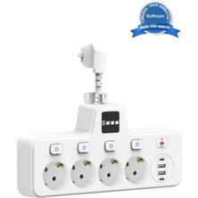 Vothoon Termal Akım Korumalı 4'lü Duvar Tipi Priz 2x USB 2x Type-C Çıkışlı Grup Priz Çoğaltıcı Beyaz (2500W)