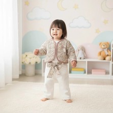 Queen Kids  Kız Bebek Kaputene Ceketli 3'lü Takım Pudra