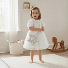 Queen Kids  Kız Çocuk Pullu Çantalı  2'li Elbise Beyaz