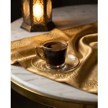 Zaytoon 12\'lı Türk Kahve Fincan Seti Filistin Kefiyesi Nakışlı  Sarı ve Siyah 24 Parça T00002-02-02