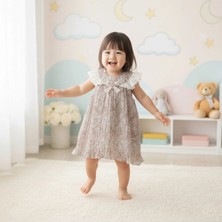 Queen Kids Kız Bebek Çiçekli  Elbise Gül Kurusu