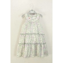 Queen Kids Kız Çocuk Çiçekli  Elbise Ekru