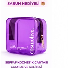 Cosmolive Mor Şeffaf Seyahat Cilt Bakım Makyaj ve Kozmetik Düzenleme Çantası Suya Dayanıklı PVC