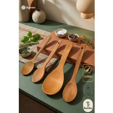4’lü Bambu Tahta Kaşık Seti – Sos, Pilav, Mama ve Servis Kaşığı