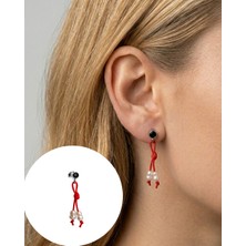 925 Ayar Gümüş Kırmızı Ip Marteniçka Tasarım Kadın Inci Küpe