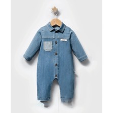 Queen Kids  Erkek Bebek Enjoy The Ride   Kot Tulum Mavi