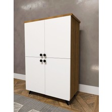 Yasem Home Dekoratif Ahşap-Beyaz 4 Kapaklı Ayakkabılık