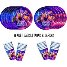 Kpop K-Pop Demon Hunters Tema Uyumlu Baskılı 8 Kişilik Tabak , Bardak Set