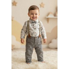 CATTAC Erkek Bebek ve Çocuk Gri Panda ve Balon Desenli Papyonlu ve Askılı 4'lü Takım (6-24 Ay)