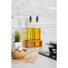 Ahşap Standlı 2’li Cam Yağlık Seti, Zeytinyağı ve Sirkelik Takımı