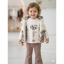 Vavbaby Kız Çocuk Love Nakışlı Leopar Desenli Şişme Yelekli 3 Lü Takım