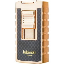 Lubinski Yeni Stil Delicili Çift Torch Puro Çakmağı Gold