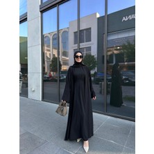 Ikili Abaya Takım Krep Kumaş Jile Elbise Kaftan Kuşak