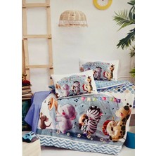 Golden Anımals Party Pano Kutulu Bebek Nevresim Takımı - Mavi - 0 - 12 Ay Mavi