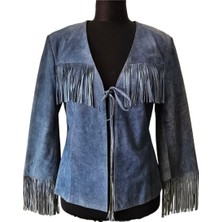 Asus Deri - Hakiki Deri Süet Püsküllü Kadın Ceket