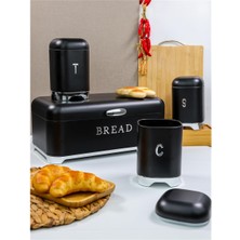 Paçi Belariva-Cuisine Ekmeklik & Baharat Saklama Seti Siyah | Metal Bread Box + 3’lü Kavanoz Seti