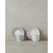 Iki Parça Porselen Kahve Fincan Takımı, 90 Ml, Zarif Yeşil Tasarım