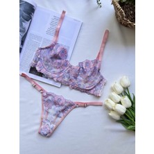 Blue Avcı Noateks Suave Çiçek Desenli Balenli Kapsız Brode Sütyen Takımı