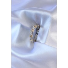 S'82 Gümüş Renk Zirkon Taşlı Gold Renk Detay Xoxo Kadın Yüzük