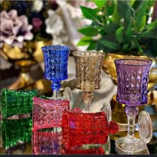 Renkli Kristal Ayaklı 6'lı Su ve Kahve Yanı Bardağı Seti