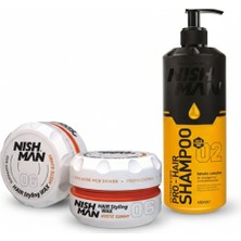 Nishman 06 Saç Şekillendirici Ultra Sert Parlak Wax 150 ml x 3 Adet/ + 400 ml Tuzsuz Şampuan Hediye