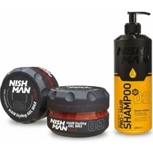 Nishman 09 Saç Şekillendirici Ultra Sert Parlak Wax 150 ml x 3 Adet/ + 400 ml Tuzsuz Şampuan Hediye