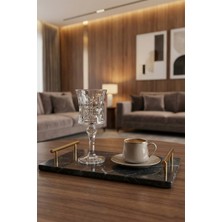 6’lı Ayaklı Cam Kahve Yanı Bardağı, 140 Ml, Şık Kesme Desenli, Su ve Ikram