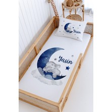 Lilabio %100 Pamuk Isme Özel Montessori Yatak Pike Seti 100X200 Mavi Fil